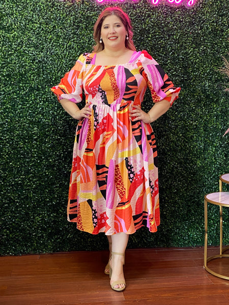 Vestido midi coral multi 16097