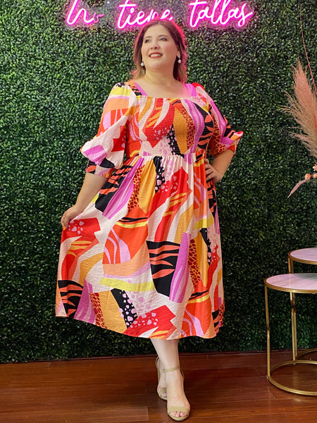 Vestido midi coral multi 16097