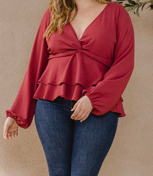 Blusa cuello en V manga larga lipstick