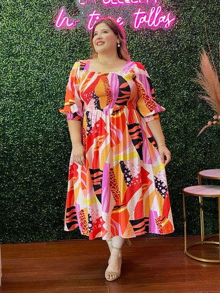 Vestido midi coral multi 16097