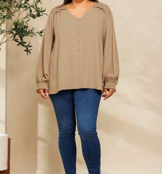 Blusa manga larga taupe 5237