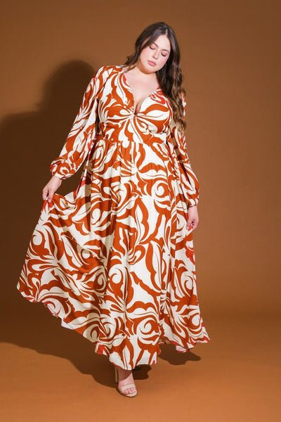 Ivory brown maxi dress 21344