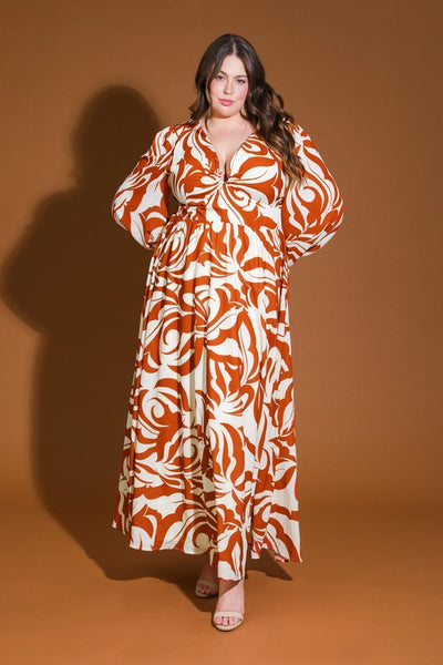 Ivory brown maxi dress 21344