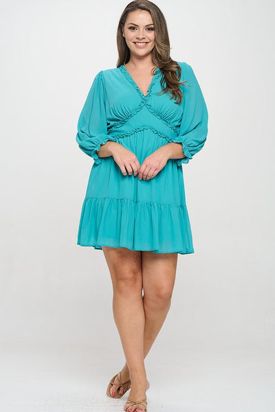 Empire waist dress teal 5446