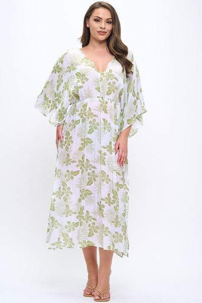 Vestido flores verdes 6282