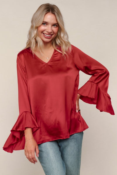 Satin blusa manga burgundy 7107