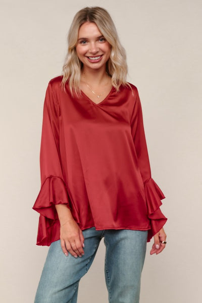 Satin blusa manga burgundy 7107