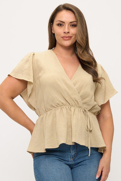V neck top taupe 6404