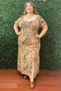 Vestido midi floral taupe 6303