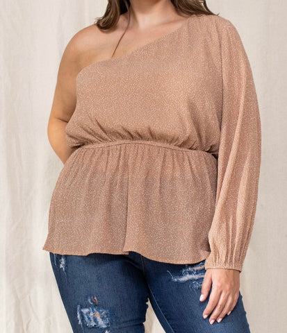 Blusa taupe/puntos off shoulder 3902