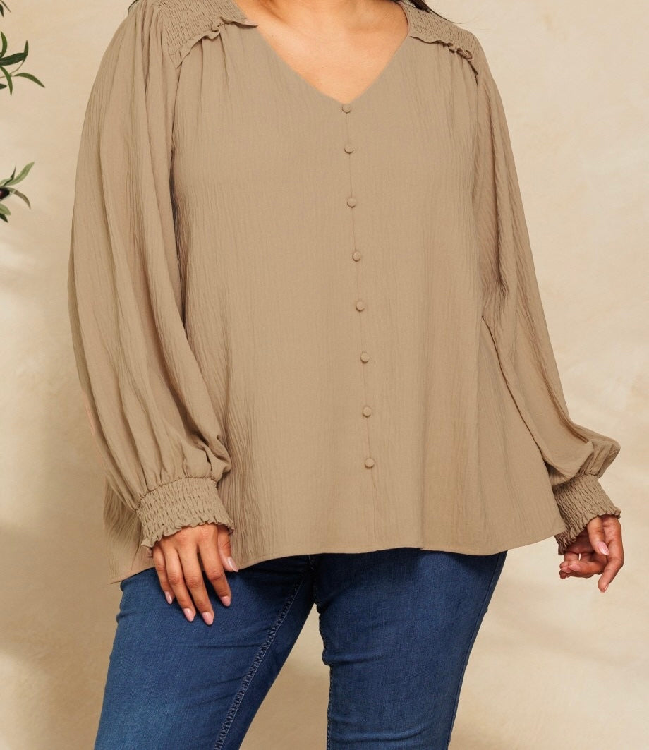 Blusa manga larga taupe 5237