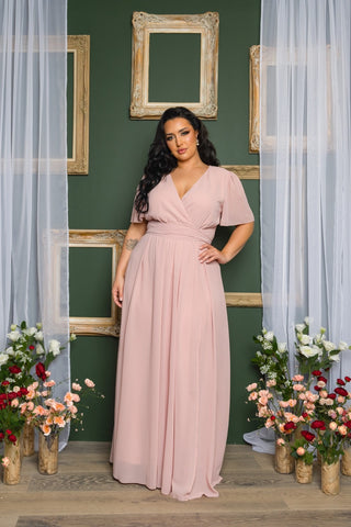Vestido mauve largo manga corto P350