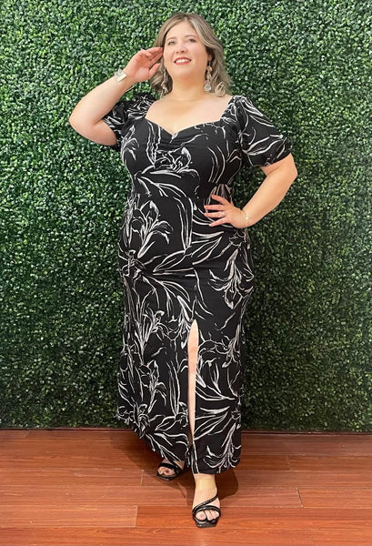 Vestido midi floral negro 6303