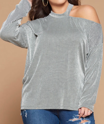 Blusa striped one of shoulder negra 3835