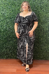 Vestido midi floral negro 6303