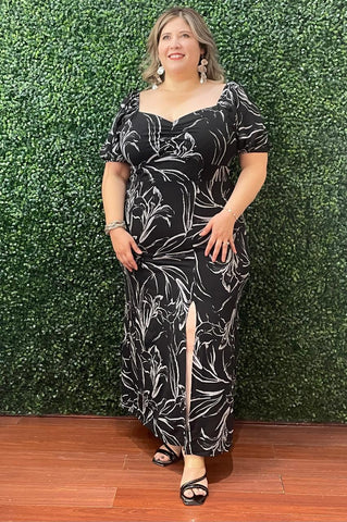Vestido midi floral negro 6303