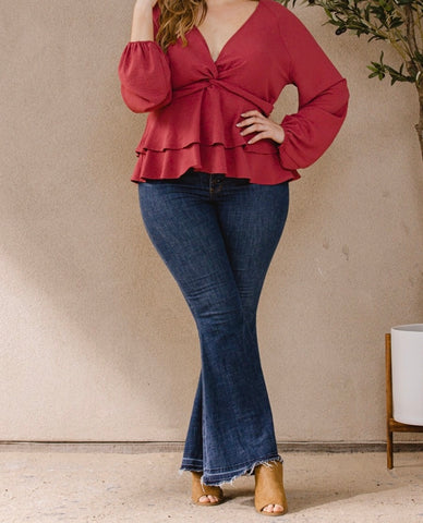 Blusa cuello en V manga larga lipstick