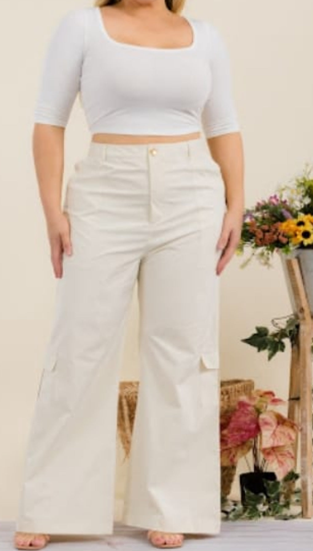 Pantalon cargo white 8017