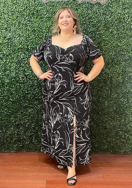 Vestido midi floral negro 6303