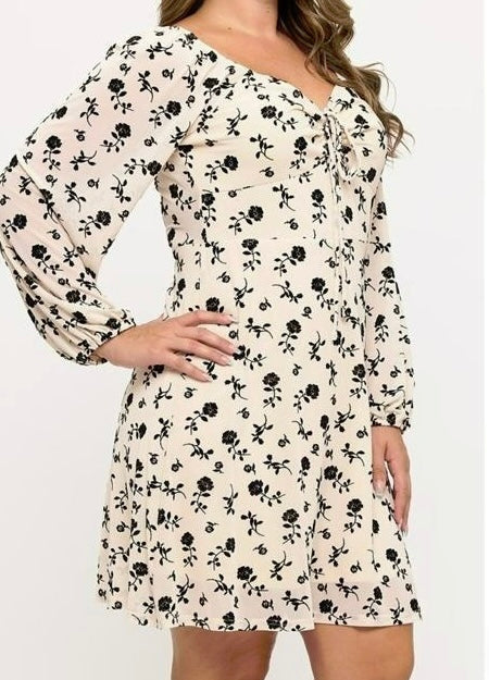 Vestido floral manga larga cream 6378