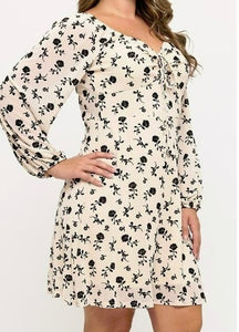 Vestido floral manga larga cream 6378