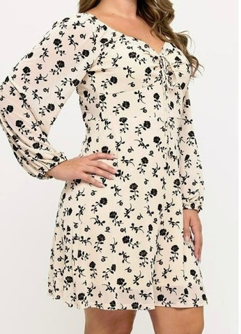 Vestido floral manga larga cream 6378