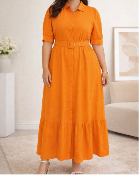 Orange midi dress belt 10852