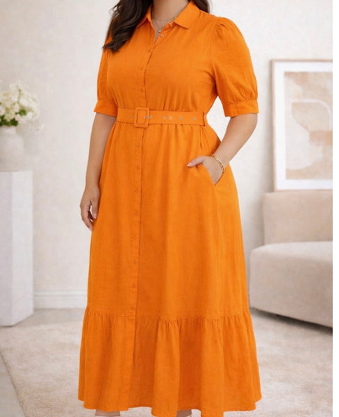 Orange midi dress belt 10852